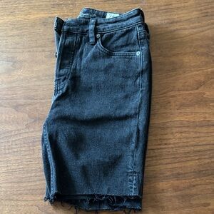 Free People Black Frayed Denim Bermuda Shorts